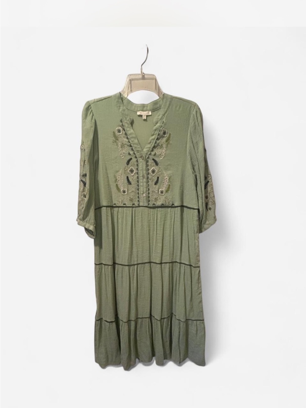 Anthropologie Fig & Flower Embroidered Tiered Midi Dress